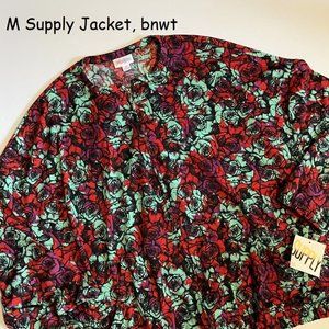 Medium Lularoe Supply Jacket, red, green, purple roses